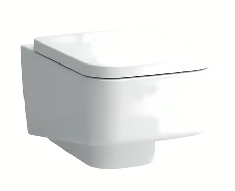 Biały miska WC wisząca Laufen Pro S w bezkołnierzowym wykonaniu bez układu spłukującego i o kwadratowym designie.