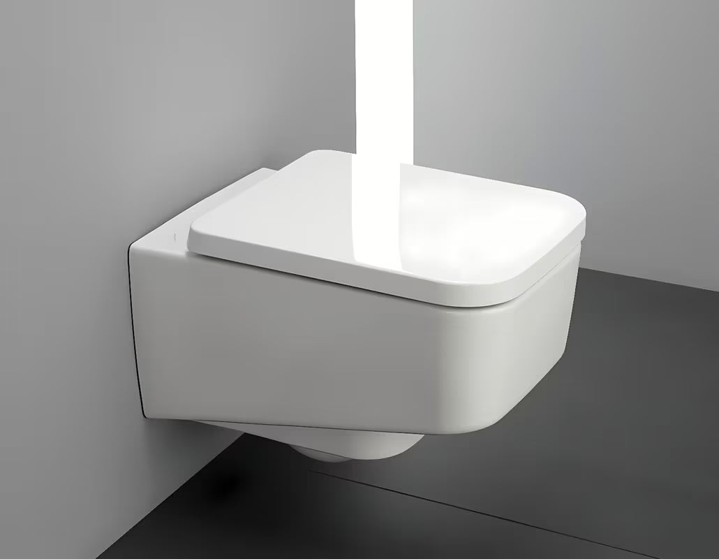 Biały miska WC wisząca Laufen Pro S w bezkołnierzowym wykonaniu bez układu spłukującego i o kwadratowym designie.