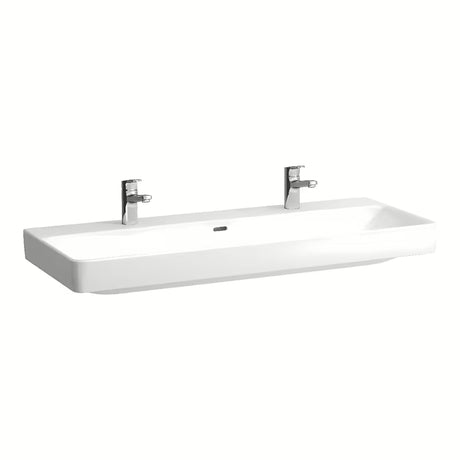Biała wiszące ceramiczna umywalka Laufen Pro S 120x46 cm z dwoma otworami pro baterię
