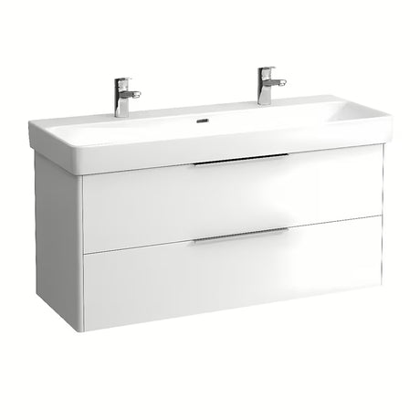 Biała wiszące ceramiczna umywalka Laufen Pro S 120x46 cm z dwoma otworami pro baterię
