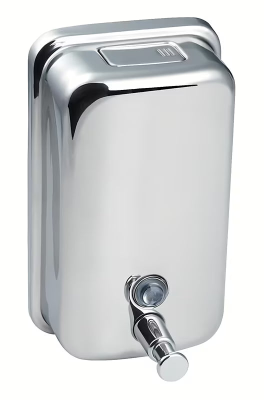 Elegancki ścienny dozownik do mydła Chrome z polerowanej stali nierdzewnej o pojemności 850 ml.