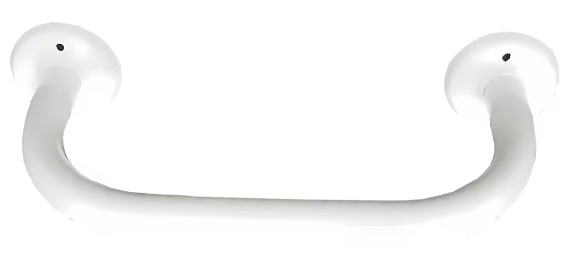 Biały ścienny łazienkowy uchwyt pro dla bezpieczniejszego poruszania się i łatwiejszego wstawania z wanny lub z toalety.