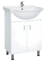 Biała szafka łazienkowa Multi Pro s z ceramiczną umywalką i nierdzewnymi nóżkami