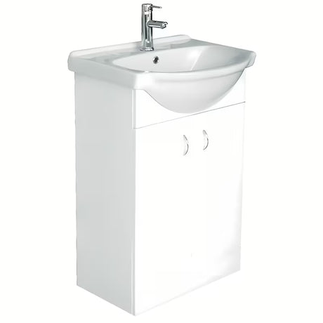 Multi Pro szafka z umywalką ceramiczną w kolorze białym z chromowanymi uchwytami