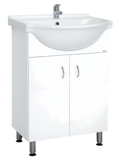 Biała szafka łazienkowa Multi Pro s z ceramiczną umywalką o szerokości 61 cm
