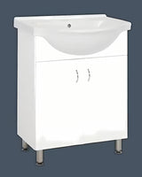 Biała szafka łazienkowa Multi Pro s z ceramiczną umywalką o szerokości 66 cm i nogami ze stali nierdzewnej