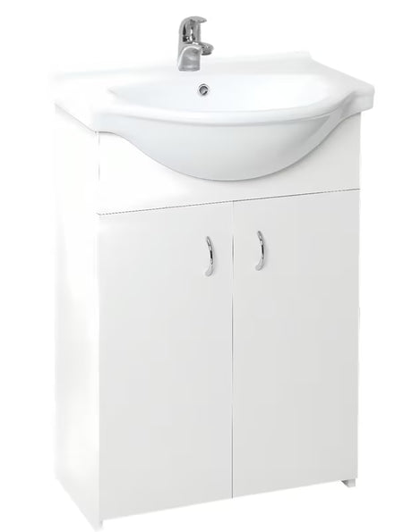 Biała szafka z umywalką ceramiczną Multi Simple w matowym laminacie