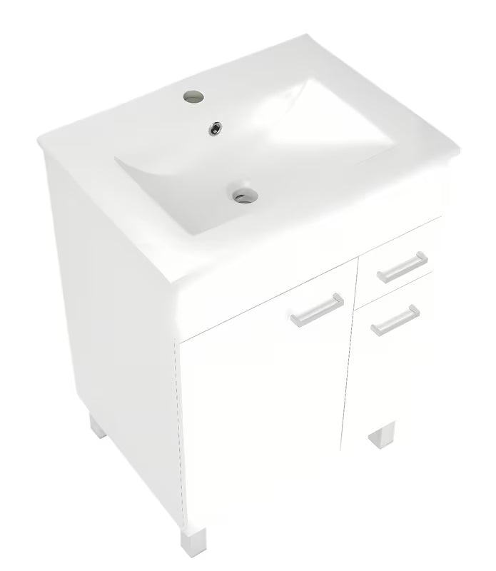 Biała szafka z umywalką ceramiczną Multi z szufladą, drzwiczkami i półką