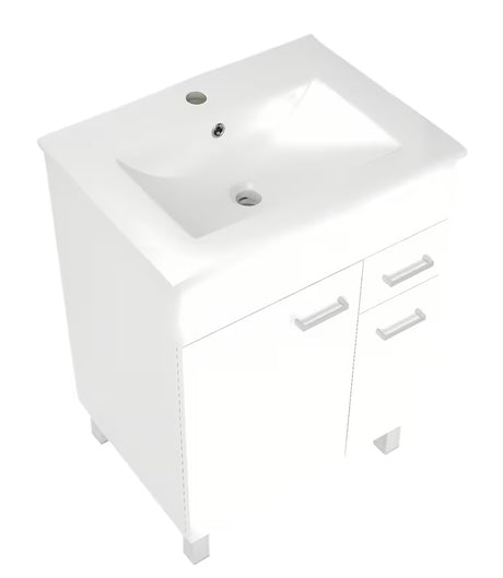Biała szafka z umywalką ceramiczną Multi z szufladą, drzwiczkami i półką