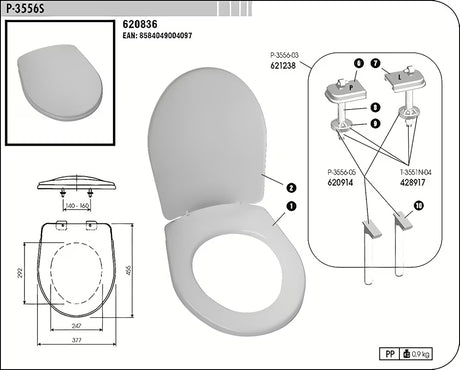 Biała uniwersalna DESKA sedesowa Multi z termoplastu z plastikowymi zawiasami i ukrytym mocowaniem