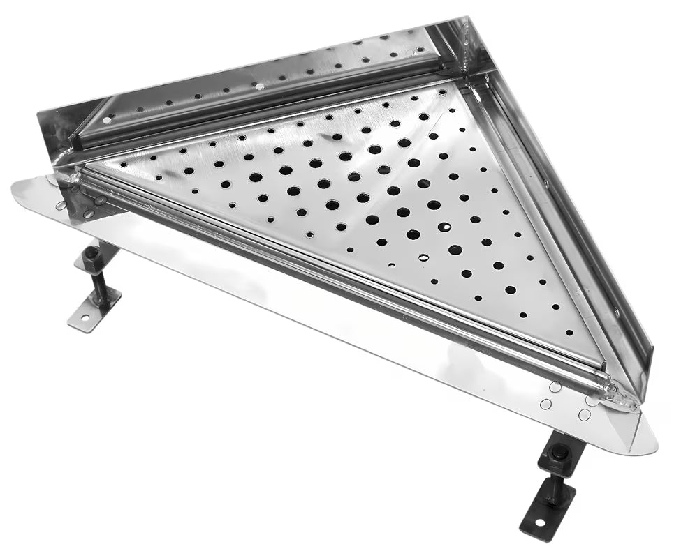 Narożny odpływ liniowy Multi 30x30 cm ze stali nierdzewnej z rusztem i syfonem