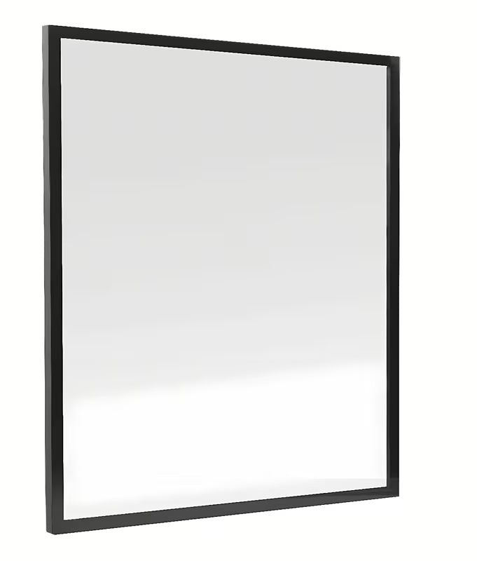 Łazienkowe lustro Naturel z czarną aluminiową ramą o wymiarach 80 x 80 cm.