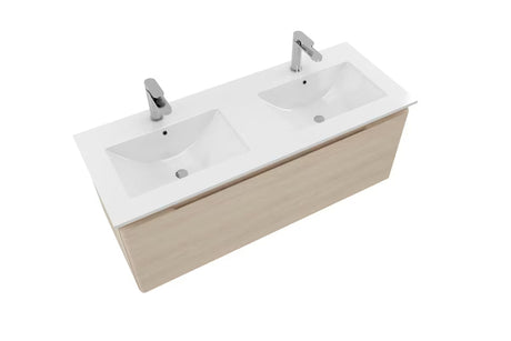 Szafka Naturel Ancona z ceramiczną umywalką podwójną 120x46 cm w dekorze akacja