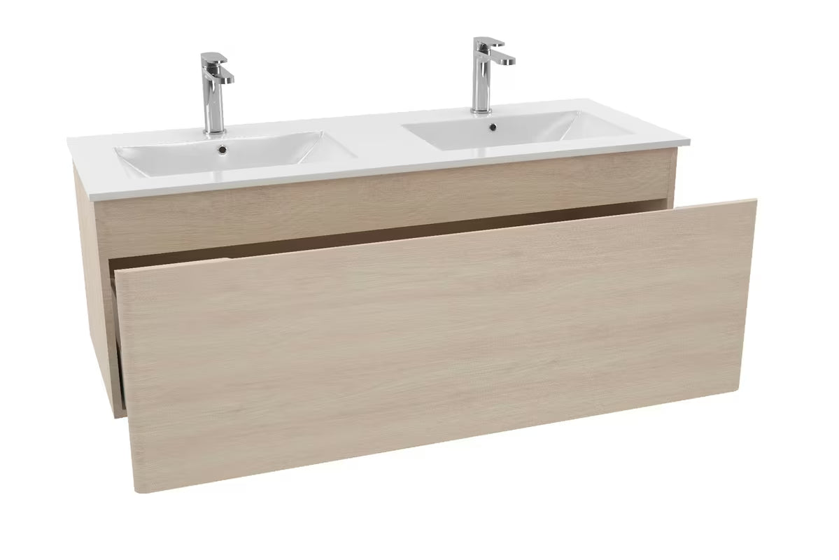 Szafka Naturel Ancona z ceramiczną umywalką podwójną 120x46 cm w dekorze akacja