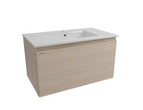 Wisząca szafka łazienkowa Naturel Ancona z cienką ceramiczną umywalką w dekorze akacja