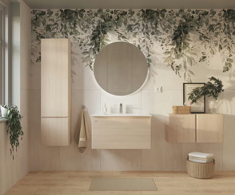 Wisząca szafka łazienkowa Naturel Ancona z cienką ceramiczną umywalką w dekorze akacja