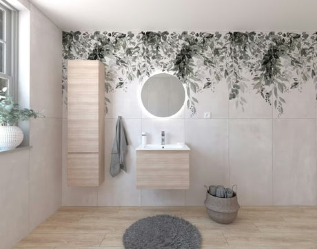Zestaw mebli Łazienkowych Naturel Ancona w dekorze akacji z szafką, umywalką ceramiczną i lustrem LED