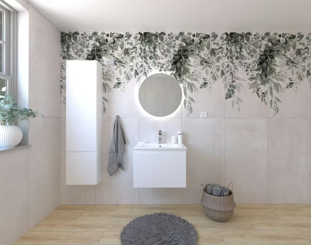 Wisząca zestaw mebli łazienkowych Naturel Ancona w białym dekorze z ceramiczną umywalką i lustrem LED