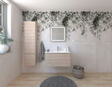 Zestaw mebli Łazienkowych Naturel Ancona w dekorze akacji z umywalką ceramiczną, szafkami, baterią i lustrem LED.