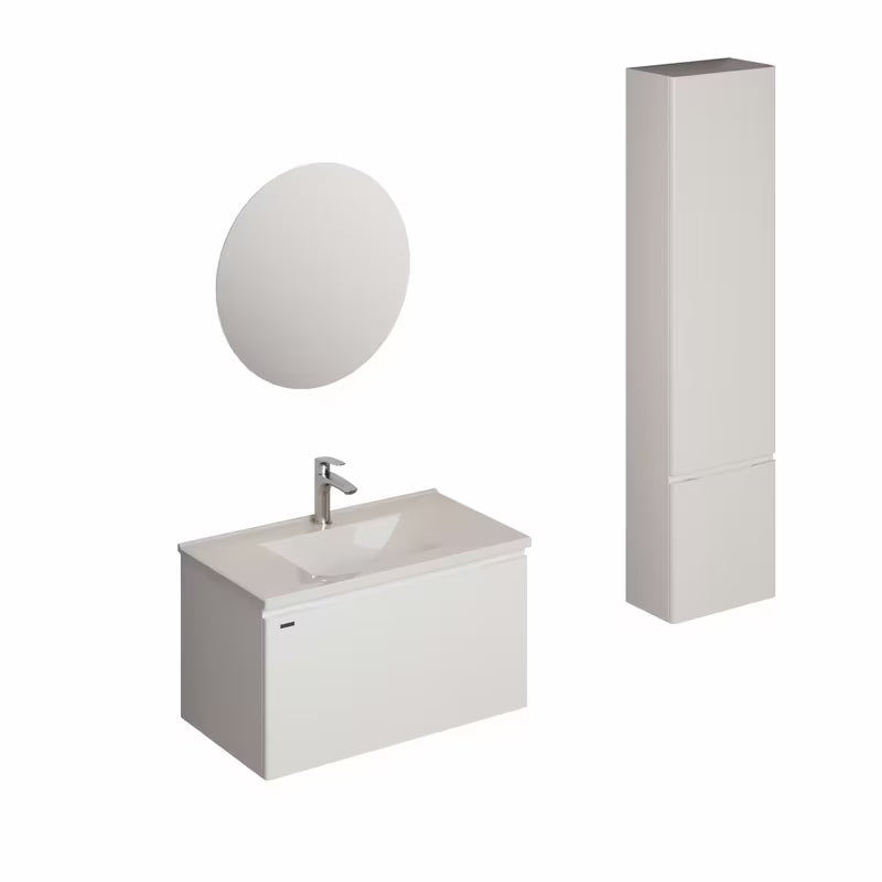 Zestaw mebli Łazienkowych Naturel Ancona w białym połysku z szafką, ceramiczną umywalką i lustrem LED