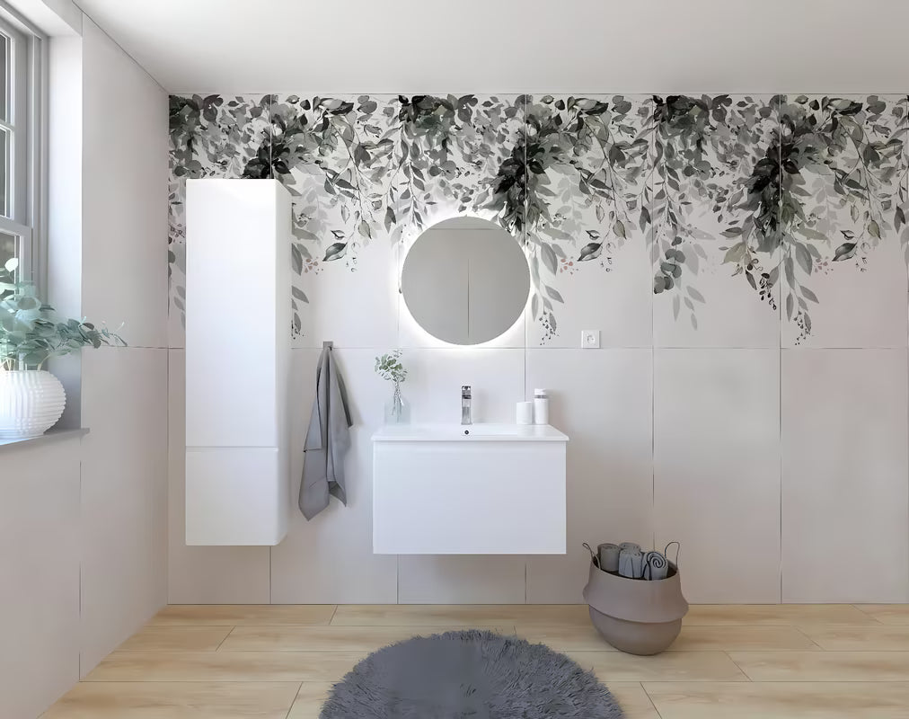Zestaw mebli Łazienkowych Naturel Ancona w białym połysku z szafką, ceramiczną umywalką i lustrem LED