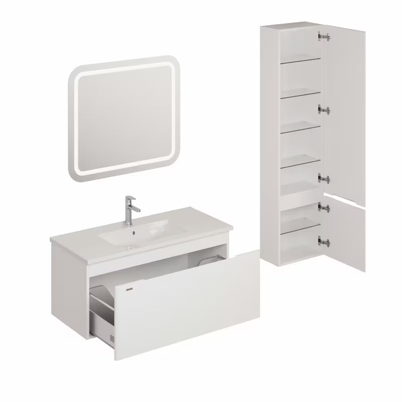 Zestaw mebli Łazienkowych Naturel Ancona w białym połysku z szafką wiszącą i umywalką ceramiczną