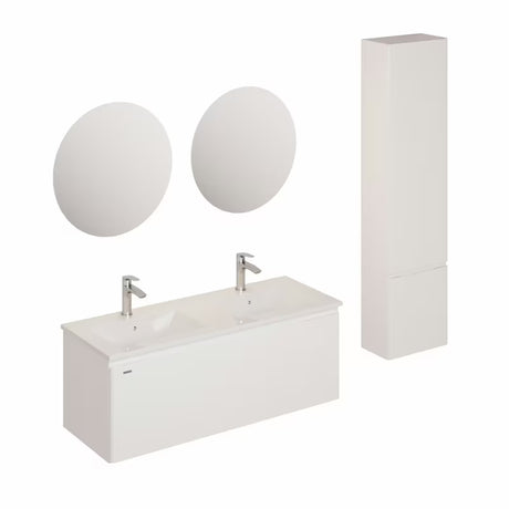 Wisząca zestaw mebli łazienkowych Naturel Ancona z ceramiczną umywalką podwójną w białym dekorze