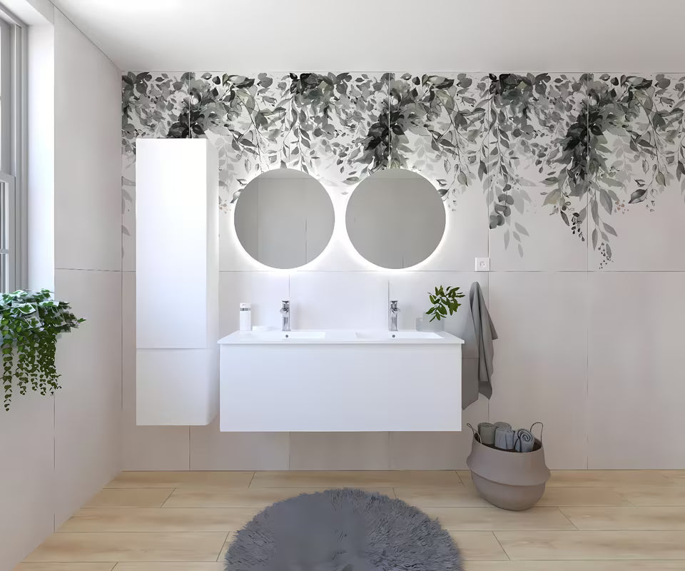 Wisząca zestaw mebli łazienkowych Naturel Ancona z ceramiczną umywalką podwójną w białym dekorze