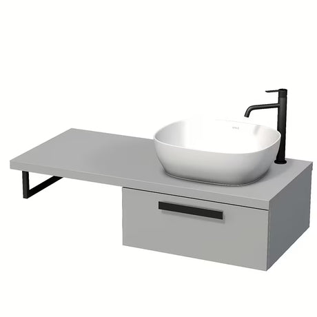 Naturel Art Deco szafka pod umywalkę z blatem w kolorze szary mat, z technologią Touch i jedną szufladą.