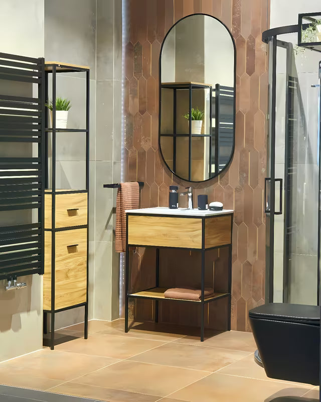 Owalne lustro Naturel B-Way 60x120 cm w kolorze czarnym, z możliwością montażu w pionie lub w poziomie.