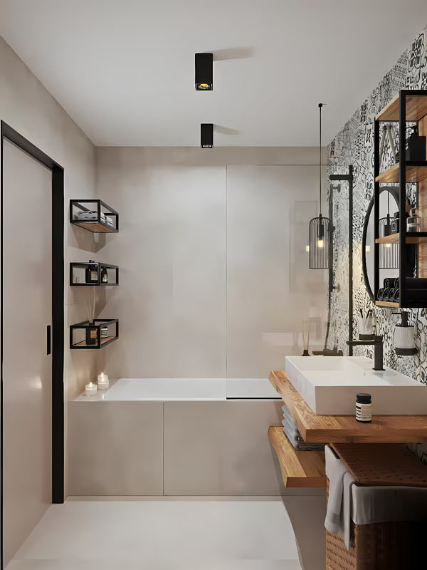 Wisząca półki Naturel Blackframe w dekorze klonu, z czarną metalową ramą i błyszczącą powierzchnią