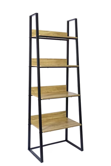 Stojący regał Naturel Blackframe z czarną metalową ramą i płytą MDF w dekorze klonu.