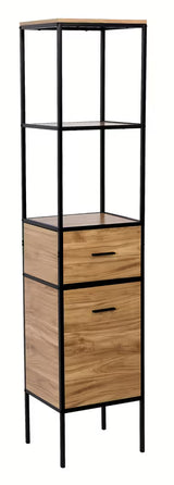 Stojący regał Naturel Blackframe z czarną metalową ramą i płytą MDF w dekorze klonu.
