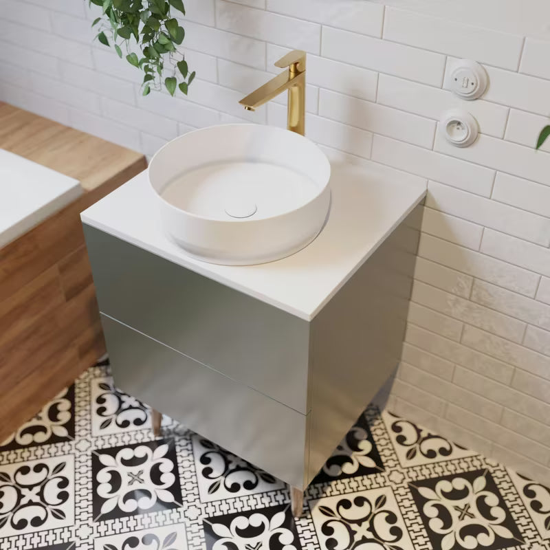 Wisząca szafka pod umywalkę Naturel Boho 60 cm w kolorze szarozielony mat, z otwieraniem PushOpen.