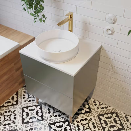 Wisząca szafka pod umywalkę Naturel Boho 60 cm w kolorze szarozielony mat, z otwieraniem PushOpen.