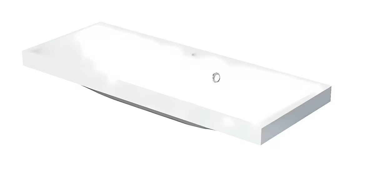 Biała umywalka meblowa Naturel Cube Way 100 x 40 cm z lanego marmuru z otworem na baterię pośrodku