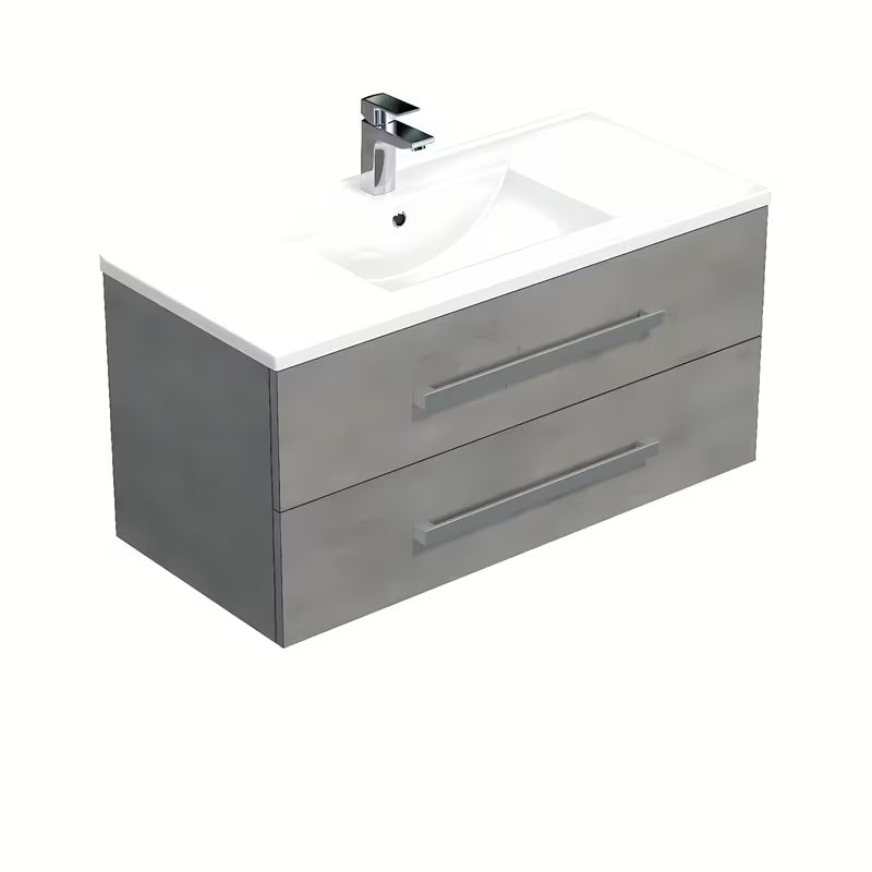 Wisząca szafka łazienkowa SAT Cube Way z umywalką ceramiczną w dekorze betonu