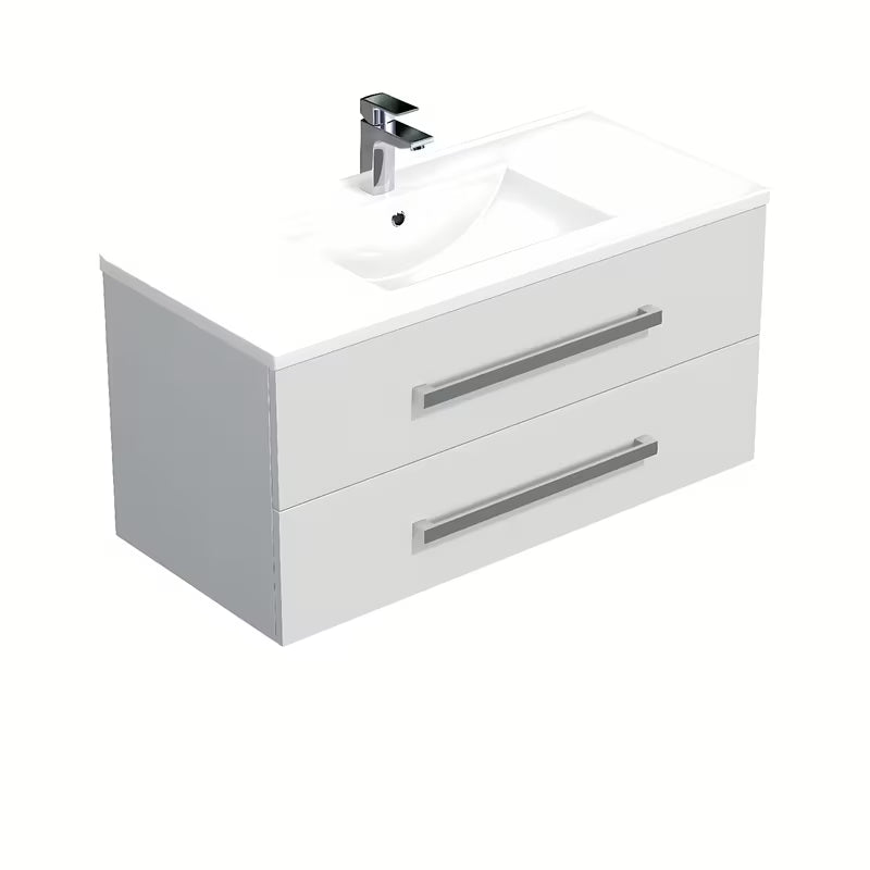 Wisząca szafka łazienkowa z umywalką ceramiczną SAT Cube Way w białym połysku