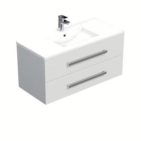 Wisząca szafka łazienkowa z umywalką ceramiczną SAT Cube Way w białym połysku