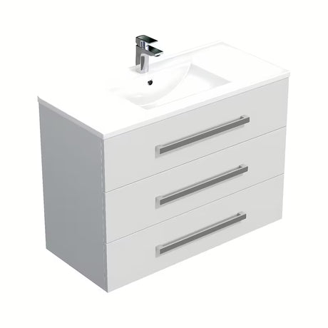 Wisząca szafka łazienkowa Naturel Cube Way z umywalką ceramiczną w białym połysku 100x46x76,5 cm