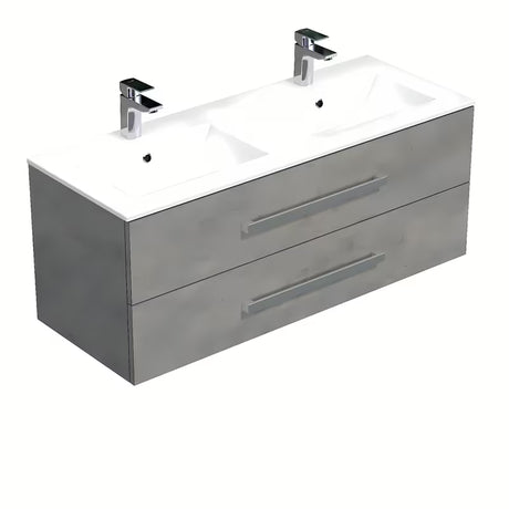 Wisząca szafka łazienkowa SAT Cube Way z umywalką ceramiczną w dekorze betonu 120x53x46 cm.