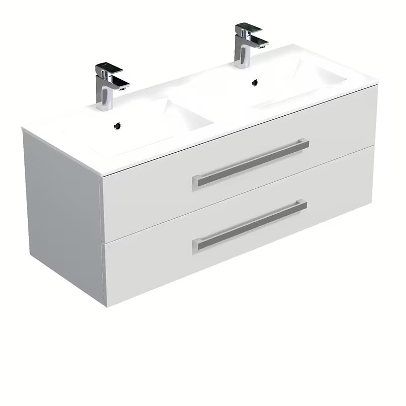 Wisząca szafka łazienkowa SAT Cube Way z umywalką ceramiczną w białym połysku