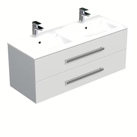 Wisząca szafka łazienkowa SAT Cube Way z umywalką ceramiczną w białym połysku