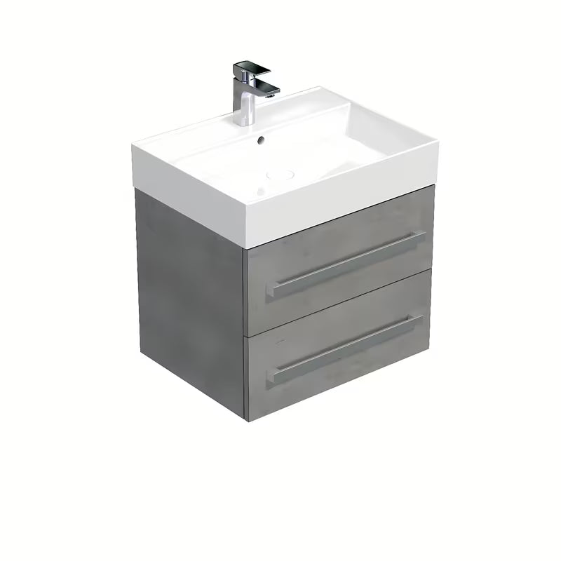 Wisząca szafka łazienkowa z umywalką ceramiczną SAT Cube Way w dekorze imitacji betonu
