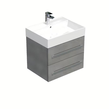 Wisząca szafka łazienkowa z umywalką ceramiczną SAT Cube Way w dekorze imitacji betonu