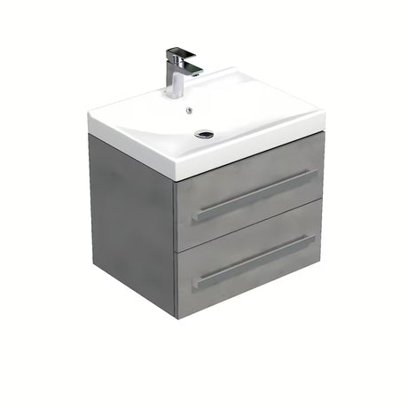 Wisząca szafka łazienkowa SAT Cube Way z umywalką ceramiczną w dekorze betonu 60x53x46 cm.