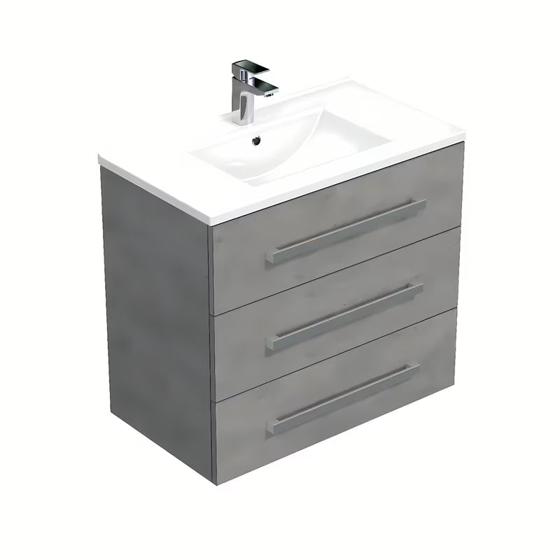 Wisząca szafka łazienkowa z umywalką ceramiczną Naturel Cube Way w dekorze beton, 80 cm