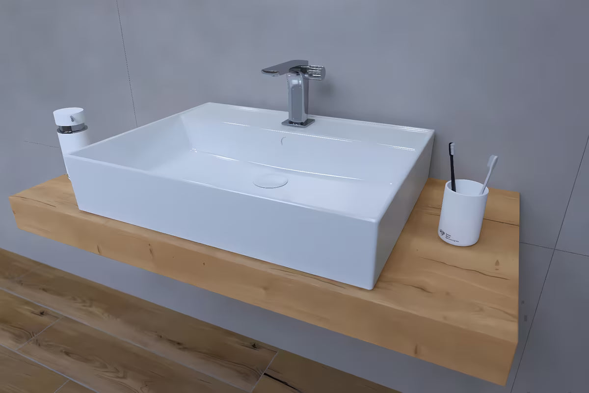 Zestaw mebli Łazienkowych Naturel Dolce 100x50 cm w dekorze dąb halifax z umywalką nablatowy  i baterią stojącą