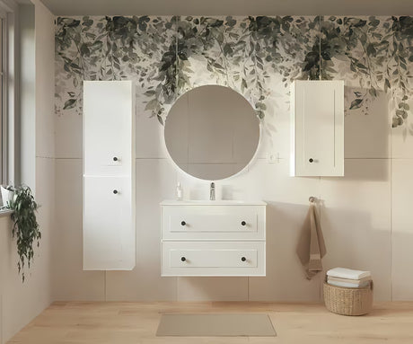 Biała szafka łazienkowa Naturel Forli z ceramiczną umywalką w nowoczesnym, prostym wzornictwie