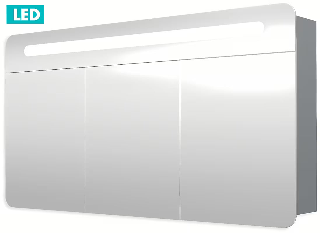 Szafka lustrzana Naturel 120x65 cm w kolorze szaro-srebrnym z OŚWIETLENIEM led i z trojgiem lustrzanych drzwiczek.